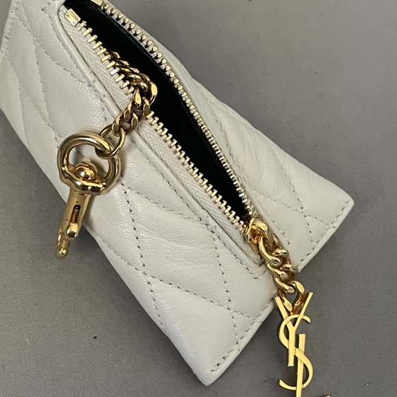 SAINT LAURENT Triangle Ysl Quilted Pouch Key Chain - Picture 4 of 8
